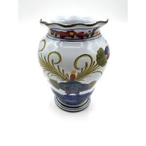 Vintage Italian Made Vase Sigma Porcelain‎ Floral Multi Color Design